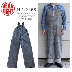 画像1: HEADLIGHT ヘッドライト HD42456 11oz. HICKORY STRIPE OVERALLS ヒッコリーストライプ製オーバーオール アンカーフック トライアングルポケットダイヤモンドバック ドーナツボタン anchor hook triangle pocket donut button 日本製 madeinjapan