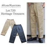 Wearmasters ウエアマスターズ Lot.720 Heritage Trousers ヘリテージ トラウザー ワークパンツ スラックス ギザコットン ダブルへム ダールブラックのメタルボタン work pants slacks Giza cotton 日本製 madeinjapan