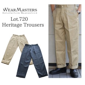 画像1: Wearmasters ウエアマスターズ Lot.720 Heritage Trousers ヘリテージ トラウザー ワークパンツ スラックス ギザコットン ダブルへム ダールブラックのメタルボタン work pants slacks Giza cotton 日本製 madeinjapan