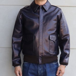 画像2: Y'2 LEATHER ワイツーレザー INDIGO HORSE Type A-2 インディゴ ホース cotton dyed twill コットン ツイル talon タロン 馬革 本革 天然 leather jacket レザージャケット red cotton lining レッドコットン horsehide ホースハイド 藍 アウター 日本製 madeinjapan 