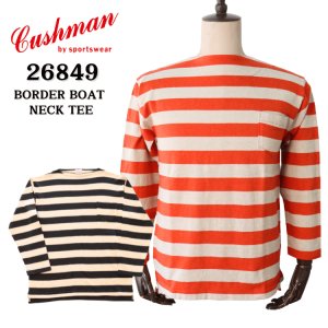 画像1: CUSHMAN クッシュマン 26849 BORDER BOAT NECK TEE ボーダーボートネックTシャツ 8分袖 マリーン cotton コットン