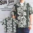 画像1: SUN SURF サンサーフ SS39216 RAYON HAWAIIAN SHIRT SUNLIGHT FLOWER レーヨン ハワイアンシャツ サンライトフラワー ボーダー・パターン  NANI OF HAWAII ナニ・オブ・ハワイ ベティ・ロバートソン タヒチ タヒチ柄 民族 パレウ 花 植物 ハワイアンシャツ アロハシャツ 半袖 (1)