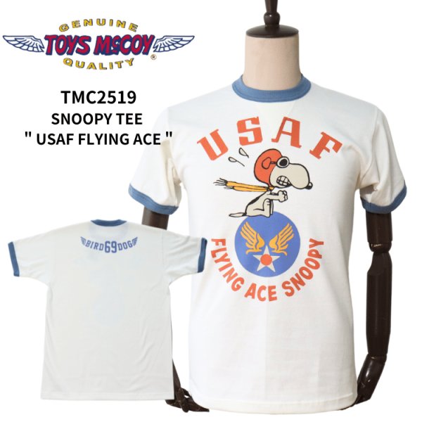 画像1: TOYS McCOY トイズマッコイ TMC2519 SNOOPY TEE " USAF FLYING ACE " 半袖Tシャツ スヌーピーT ミリタリー ウィング& スター リンガーT 米空軍 (1)